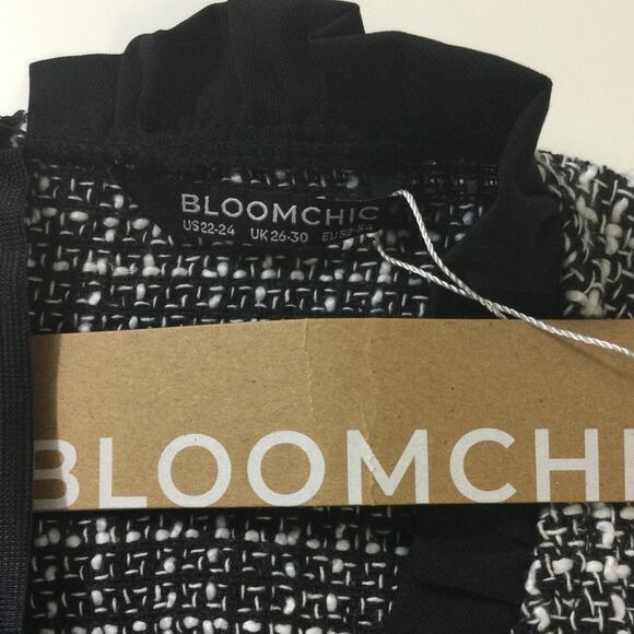 BLOOMCHIC 22-24 3X Plus Patchwork Frill Trim Mock Neck Tweed Knee Dress NWT B43 - Picture 9 of 10